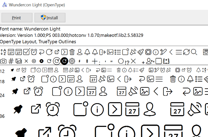 open type font glyph viewer