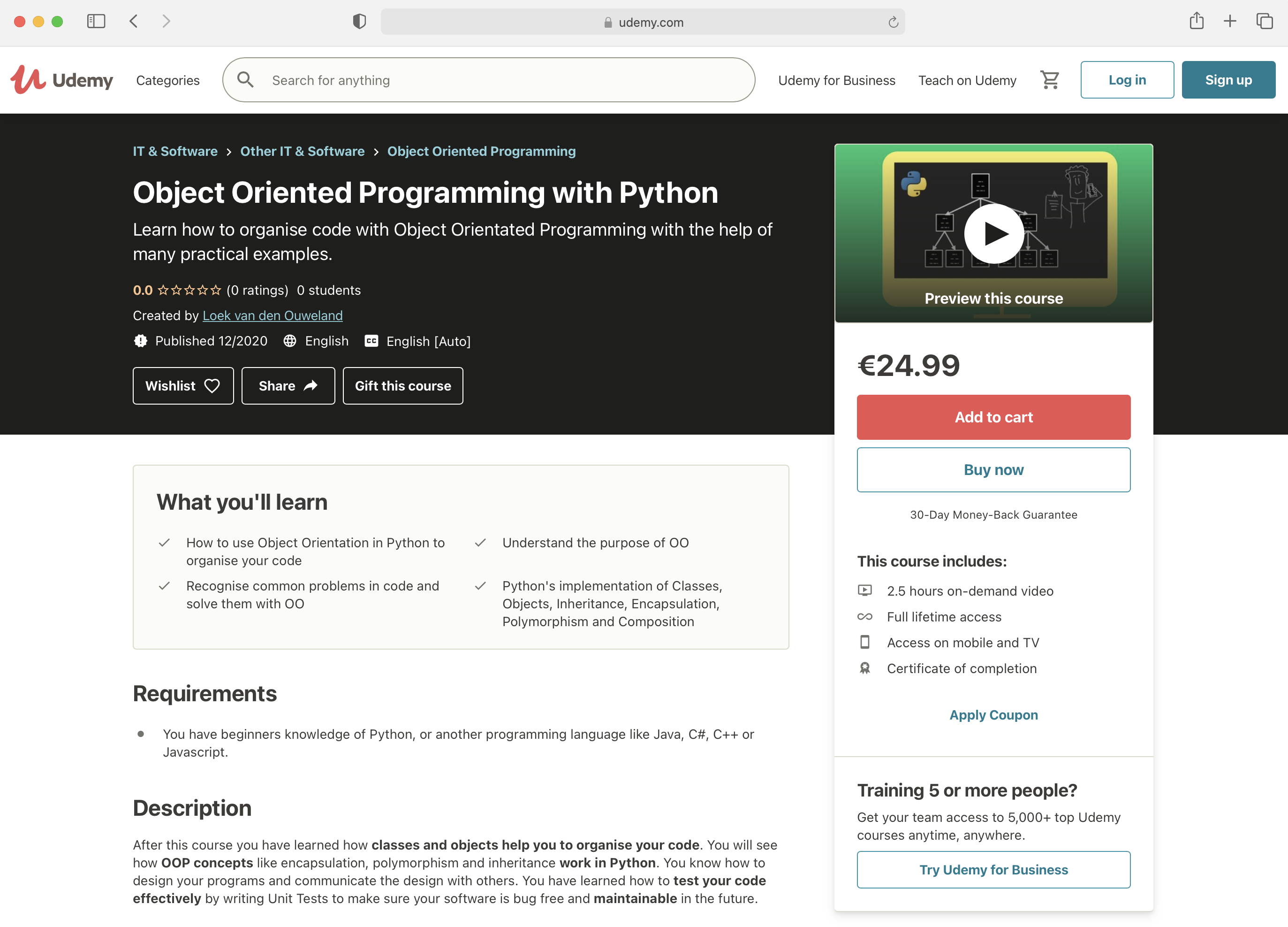 Object oriented programming in Python on Udemy